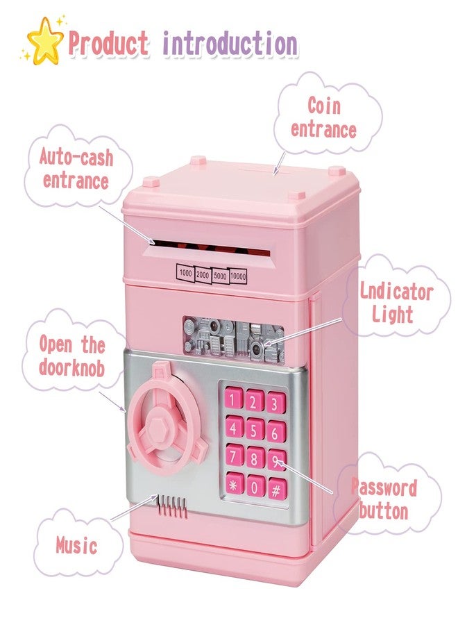 civan ATM Piggy Bank for Kids, Electronic Money Saving Box with Password, Safe Cash Coin Saving Bank Toys for Ages 8-13 3-8 Kids Girls Boys Birthday (Pink) - Image 4